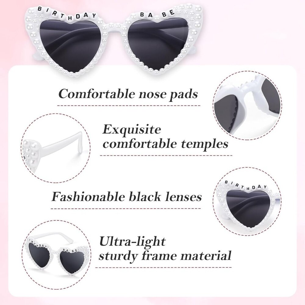 Birthday Glasses, Heart Sunglasses Birthday Babe Happy Birthday Party Gift Acces View 3